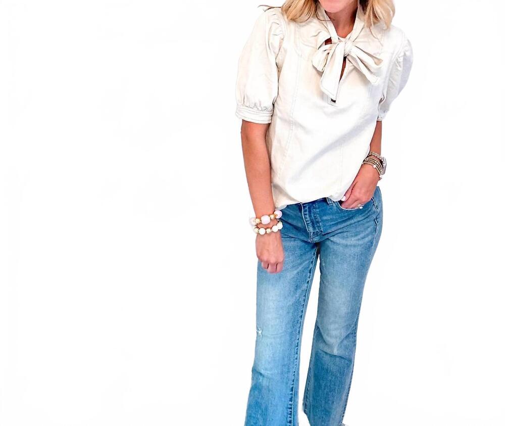 NEW ENTRO natural bow-tastic top in cream